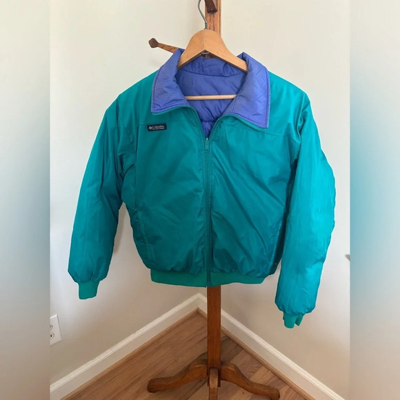 Columbia Jackets & Blazers - Vintage Columbia women’s XL teal & purple reversible duck down puffer jacket